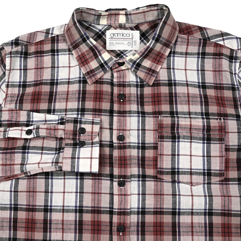 Gramicci Shirt Mens Large Cotton Plaid Button Up Long Sleeve Lightweight Outdoor